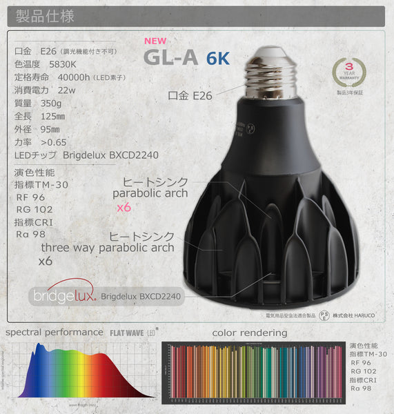 HaruDesign 植物育成LEDライト GL-A 6K FtW 白色系 5800ケルビン