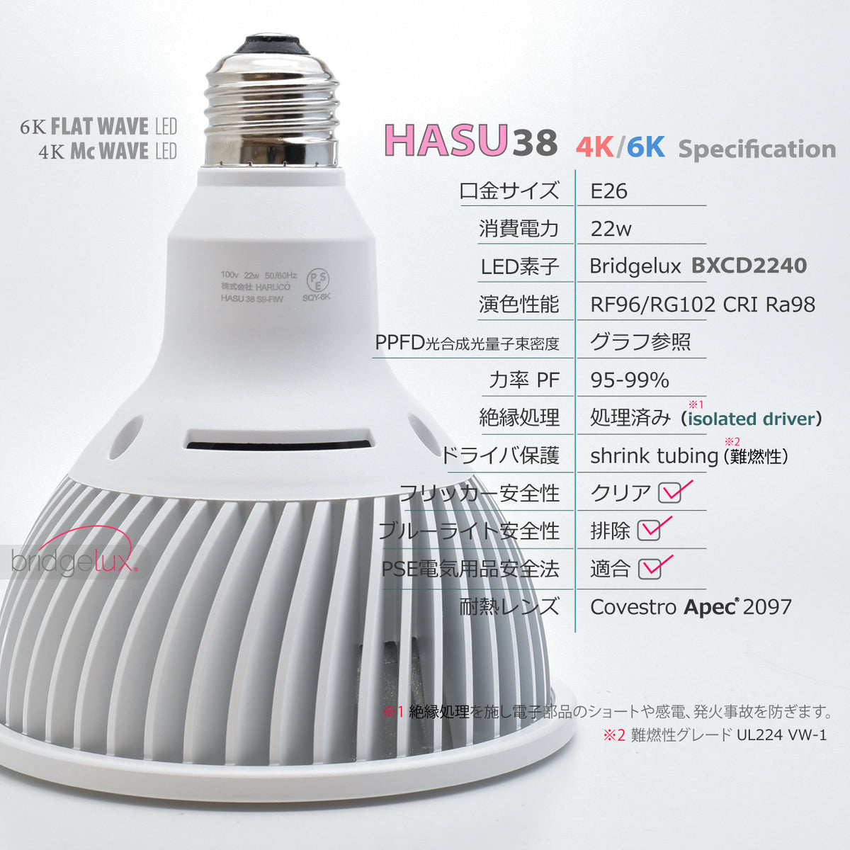 HaruDesign 植物育成ライト HASU38 4K ホワイトスワールボディ 暖色系