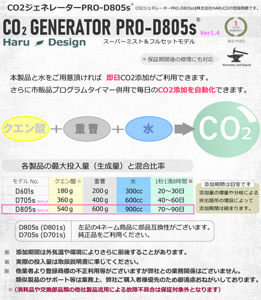 HaruDesign CO2ジェネレーター PRO-D805s Ver 1.4 (スーパーミスト&フルセットモデル)