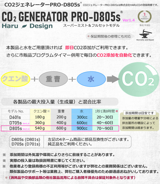 HaruDesign CO2ジェネレーター PRO-D805s Ver 1.4 (スーパーミスト＆フルセットモデル)