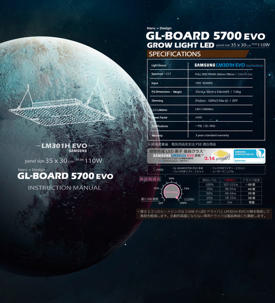 HaruDesign 植物育成LEDライト GL-BOARD5700 EVO サムスンLM301H EVO size35x30cm max110W 無段階調光機能付 防水性能IP65